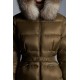 2022 MONCLER Boed Fur Collar Short dunjacka Dams Waist Down Puffer Coat Vinterjacka Natural Camel Beige