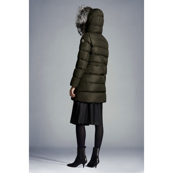 2022 Moncler Aphroti Parka Fur Hooded Collar Long dunjacka Dam Down Puffer Coat Vinterjacka Army Grön