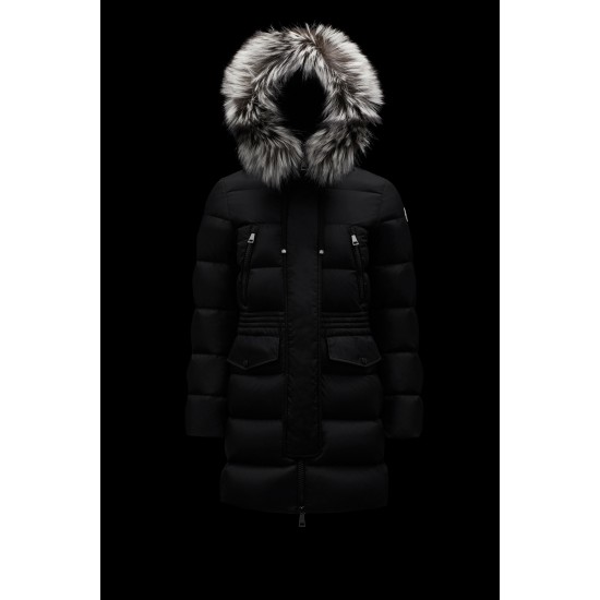 2022 Moncler Aphroti Parka Fur Hooded Collar Long dunjacka Dam Down Puffer Coat Vinterjacka Svart