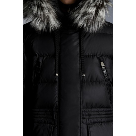 2022 Moncler Aphroti Parka Fur Hooded Collar Long dunjacka Dam Down Puffer Coat Vinterjacka Svart