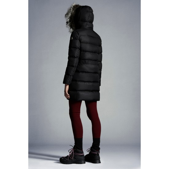 2022 Moncler Aphroti Parka Fur Hooded Collar Long dunjacka Dam Down Puffer Coat Vinterjacka Svart