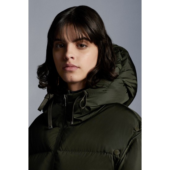 2022 Moncler Asaret Short dunjacka Dam Down Puffer Coat Vinterjacka Dark Army Grön