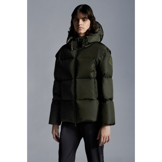 2022 Moncler Asaret Short Hooded dunjacka Dam Down Puffer Coat Vinterjacka Dark Army Grön