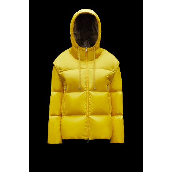 2022 Moncler Asaret Short Hooded dunjacka Dam Down Puffer Coat Vinterjacka Gul