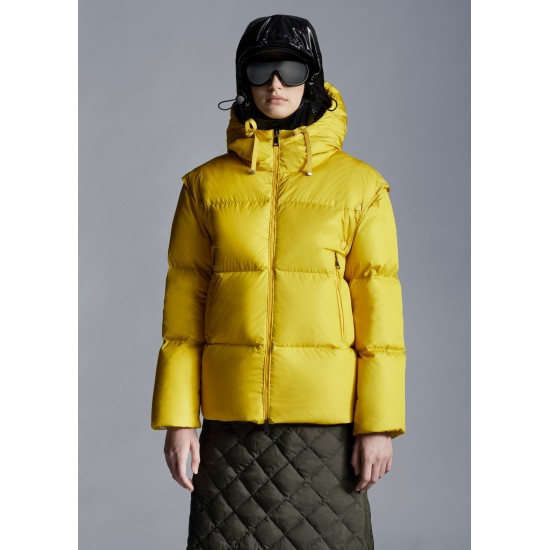 2022 Moncler Asaret Short Hooded dunjacka Dam Down Puffer Coat Vinterjacka Gul