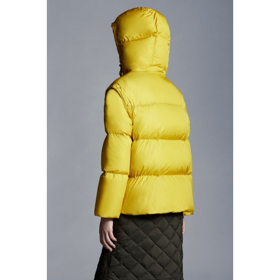 2022 Moncler Asaret Short Hooded dunjacka Dam Down Puffer Coat Vinterjacka Gul