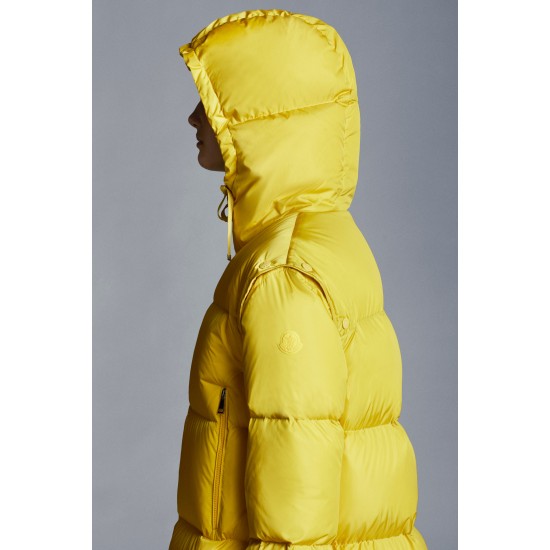 2022 Moncler Asaret Short Hooded dunjacka Dam Down Puffer Coat Vinterjacka Gul