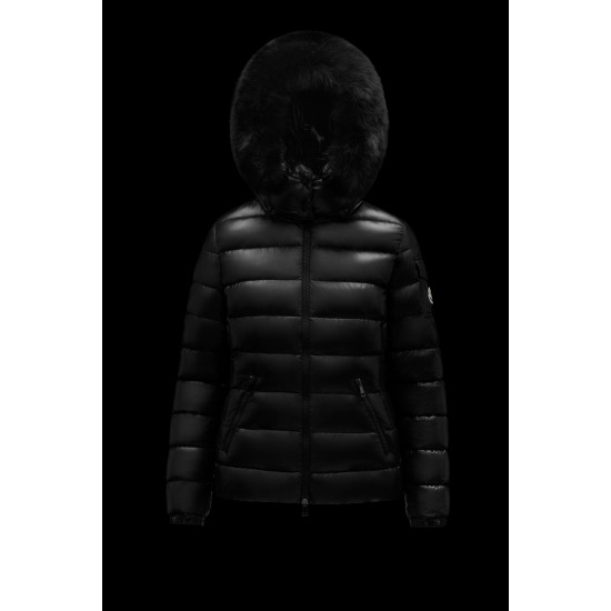 2022 Moncler Badyfur Collar Short dunjacka Dam Down Puffer Coat Vinterjacka Svart