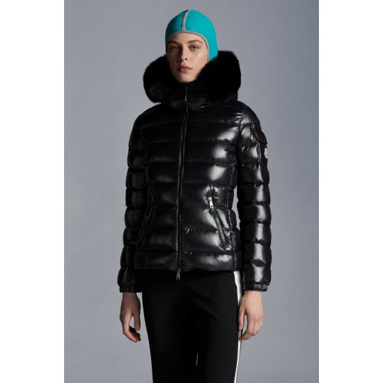 2022 Moncler Badyfur Collar Short dunjacka Dam Down Puffer Coat Vinterjacka Svart