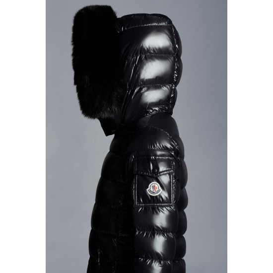 2022 Moncler Badyfur Collar Short dunjacka Dam Down Puffer Coat Vinterjacka Svart