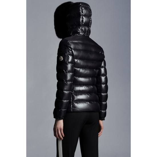 2022 Moncler Badyfur Collar Short dunjacka Dam Down Puffer Coat Vinterjacka Svart