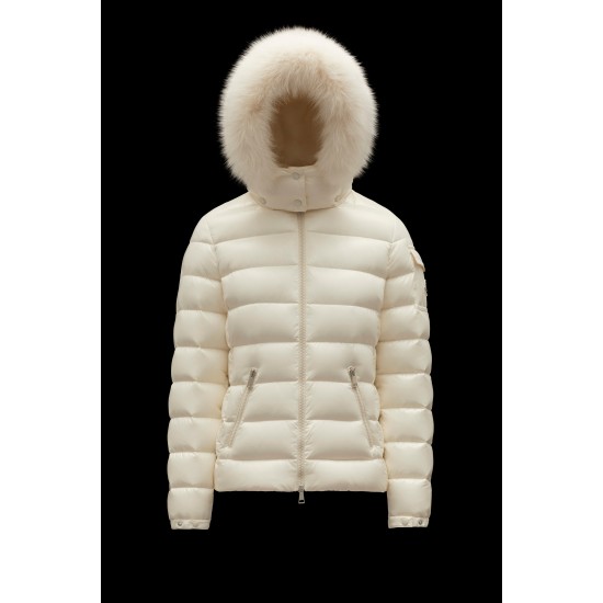 2022 Moncler Badyfur Collar Short dunjacka Dam Down Puffer Coat Vinterjacka Vit