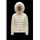 2022 Moncler Badyfur Collar Short dunjacka Dam Down Puffer Coat Vinterjacka Vit