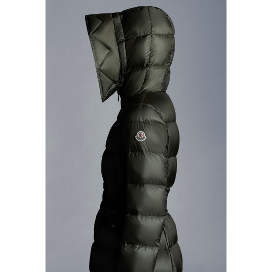 2022 Moncler Boedic Parka Fur Collar Long dunjacka Dam Down Puffer Coat Vinterjacka Army Grön