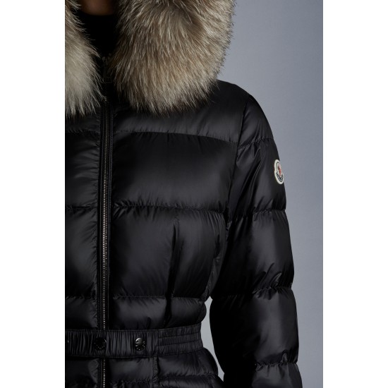 2022 Moncler Boedic Parka Fur Collar Long dunjacka Dam Down Puffer Coat Vinterjacka Svart