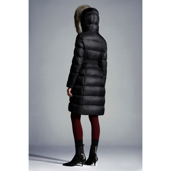 2022 Moncler Boedic Parka Fur Collar Long dunjacka Dam Down Puffer Coat Vinterjacka Svart