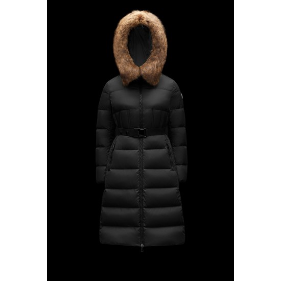 2022 Moncler Boucage Parka Long dunjacka Dam Fur Hooded Collar Down Puffer Coat Vinterjacka Svart