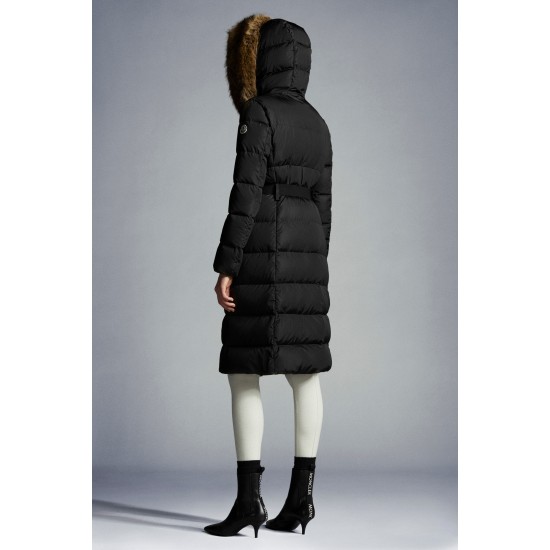 2022 Moncler Boucage Parka Long dunjacka Dam Fur Hooded Collar Down Puffer Coat Vinterjacka Svart