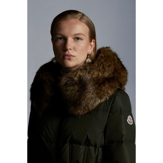 2022 Moncler Boucage Parka Long dunjacka Dam Fur Hooded Collar Down Puffer Coat Vinterjacka Svart