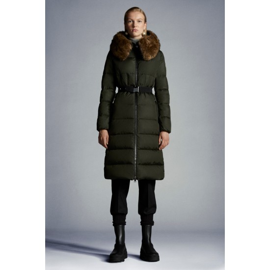 2022 Moncler Boucage Parka Long dunjacka Dam Fur Hooded Collar Down Puffer Coat Vinterjacka Svart