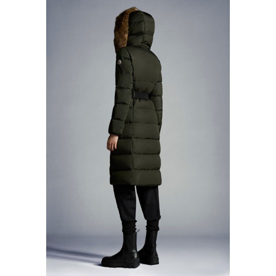 2022 Moncler Boucage Parka Long dunjacka Dam Fur Hooded Collar Down Puffer Coat Vinterjacka Svart