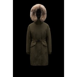 2022 Moncler Cameline Parka Fur Hooded Collar Long dunjacka Dam Down Puffer Coat Vinterjacka Army Grön