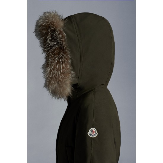 2022 Moncler Cameline Parka Fur Hooded Collar Long dunjacka Dam Down Puffer Coat Vinterjacka Army Grön