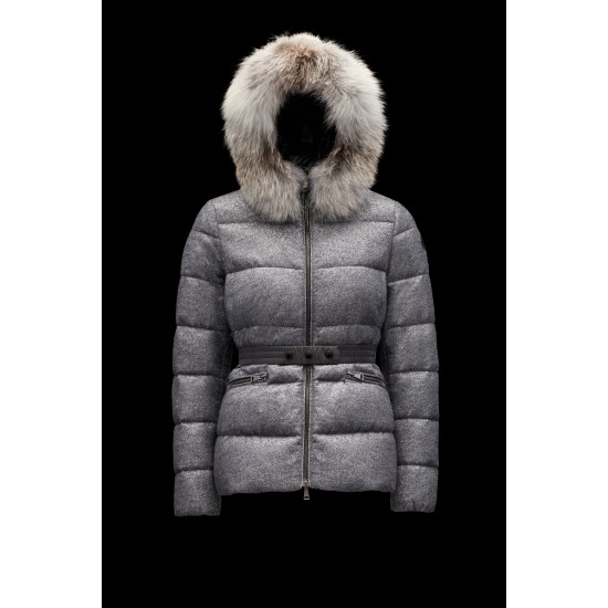 2022 Moncler Cardamine Fur Collar Short dunjacka Dam Down Puffer Coat Vinterjacka Silver