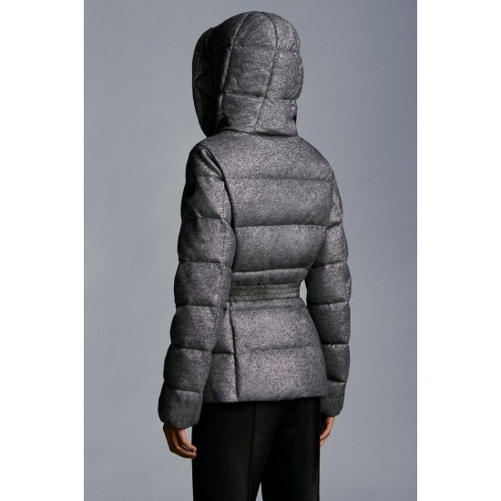 2022 Moncler Cardamine Fur Collar Short dunjacka Dam Down Puffer Coat Vinterjacka Silver