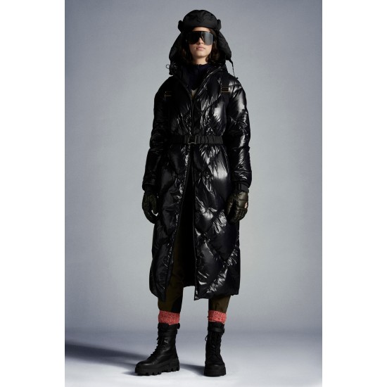 2022 Moncler Cotonniere Parka Long dunjacka Dam Waist Down Puffer Coat Vinterjacka Svart