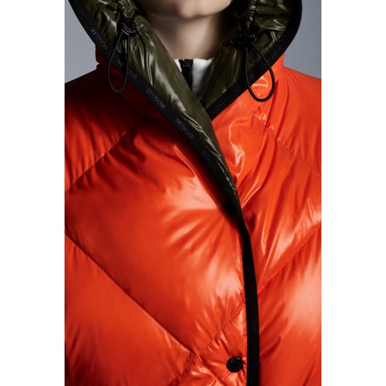 2022 Moncler Cotonniere Parka Long dunjacka Dam Waist Down Puffer Coat Vinterjacka Bright Orange