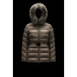 2022 Moncler Cupidone Fur Collar Short dunjacka Dam Waist Down Puffer Coat Vinterjacka Taupe