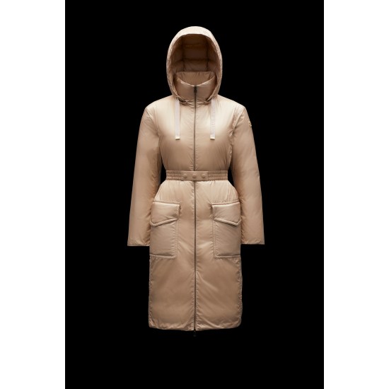 2022 Moncler Ecbalie Parka Hooded Long dunjacka Dam Down Puffer Coat Vinterjacka Sand Beige