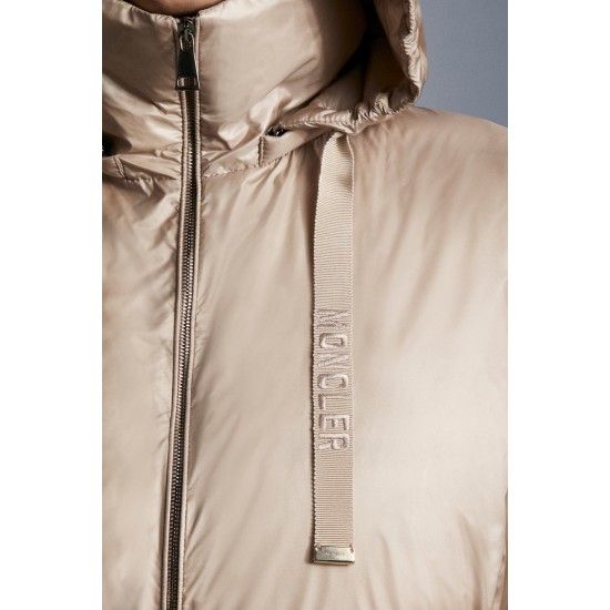 2022 Moncler Ecbalie Parka Hooded Long dunjacka Dam Down Puffer Coat Vinterjacka Sand Beige