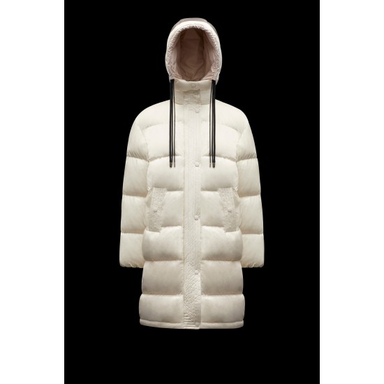 2022 Moncler Erysimum Parka Hooded Long dunjacka Dam Down Puffer Coat Vinterjacka Butter Vit