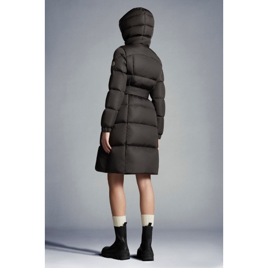 2022 Moncler Feuille Parka Hooded Long dunjacka Dam Down Puffer Coat Vinterjacka Dark Gray