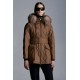 2022 Moncler Ficodie Fur Collar Short dunjacka Dam Waist Down Puffer Coat Vinterjacka Brun