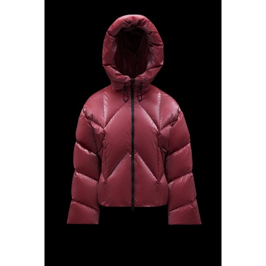 2022 Moncler Frele Short Hooded dunjacka Dam Down Puffer Coat Vinterjacka Cherry Rosa