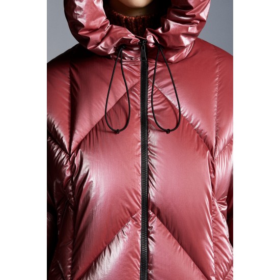 2022 Moncler Frele Short Hooded dunjacka Dam Down Puffer Coat Vinterjacka Cherry Rosa