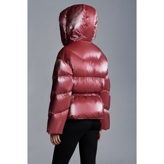 2022 Moncler Frele Short Hooded dunjacka Dam Down Puffer Coat Vinterjacka Cherry Rosa