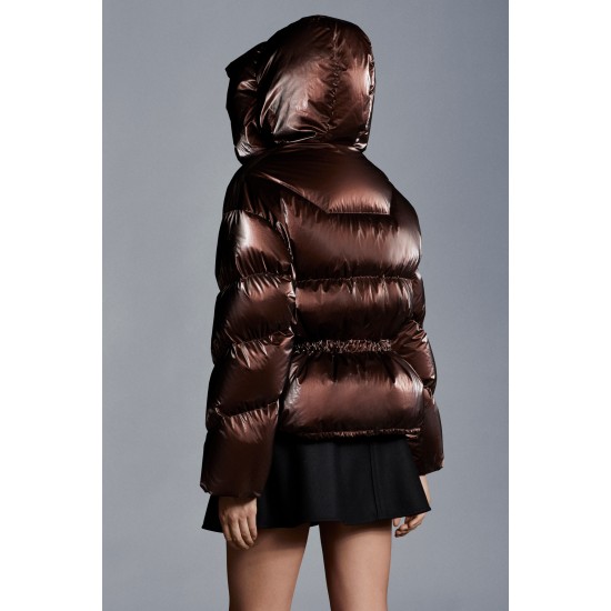 2022 Moncler Frele Short Hooded dunjacka Dam Down Puffer Coat Vinterjacka Dark Brun