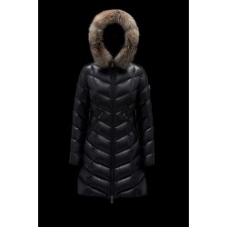 2022 Moncler Fulmarus Parka Fur Collar Hooded Long dunjacka Dam Down Puffer Coat Vinterjacka Svart