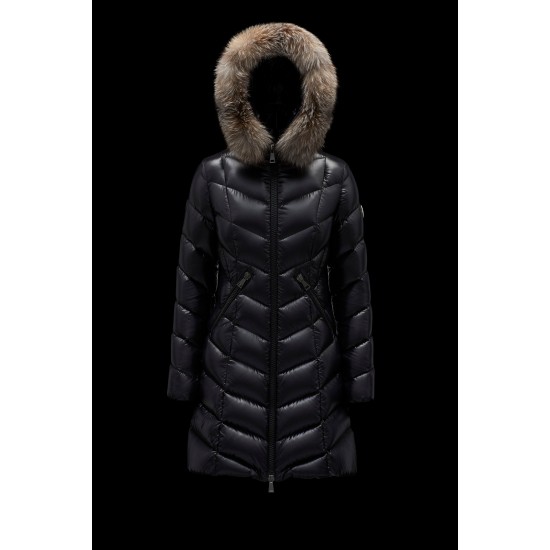 2022 Moncler Fulmarus Parka Fur Collar Hooded Long dunjacka Dam Down Puffer Coat Vinterjacka Svart