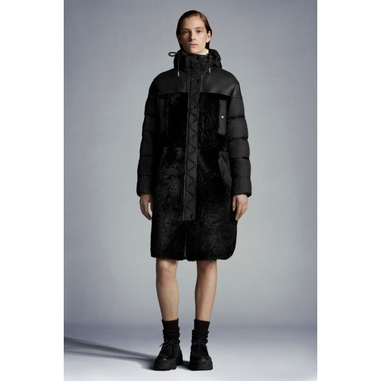 2022 Moncler Gaudine Parka Hooded Long dunjacka Dam Down Puffer Coat Vinterjacka Svart