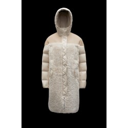 2022 Moncler Gaudine Parka Hooded Long dunjacka Dam Down Puffer Coat Vinterjacka Oatmeal Beige