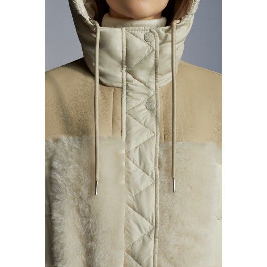 2022 Moncler Gaudine Parka Hooded Long dunjacka Dam Down Puffer Coat Vinterjacka Oatmeal Beige