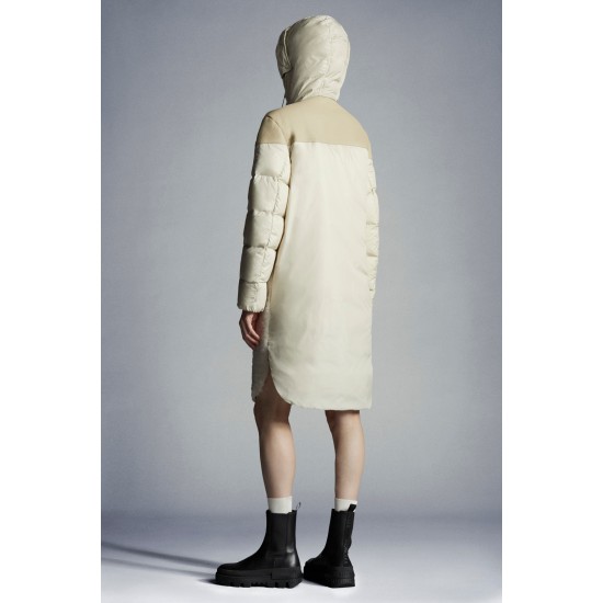 2022 Moncler Gaudine Parka Hooded Long dunjacka Dam Down Puffer Coat Vinterjacka Oatmeal Beige