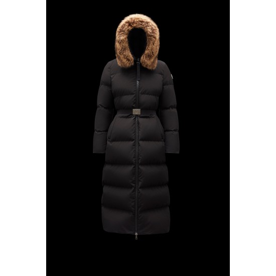 2022 Moncler Guimauve Parka Fur Collar Hooded Long dunjacka Dam Down Puffer Coat Vinterjacka Svart