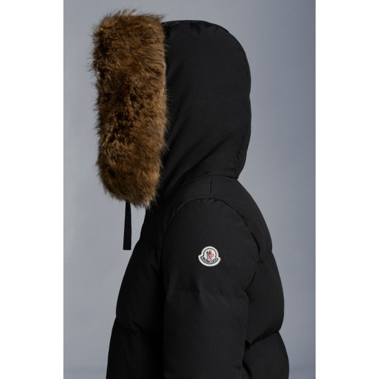 2022 Moncler Guimauve Parka Fur Collar Hooded Long dunjacka Dam Down Puffer Coat Vinterjacka Svart