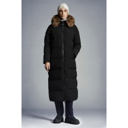 2022 Moncler Guimauve Parka Fur Collar Hooded Long dunjacka Dam Down Puffer Coat Vinterjacka Svart